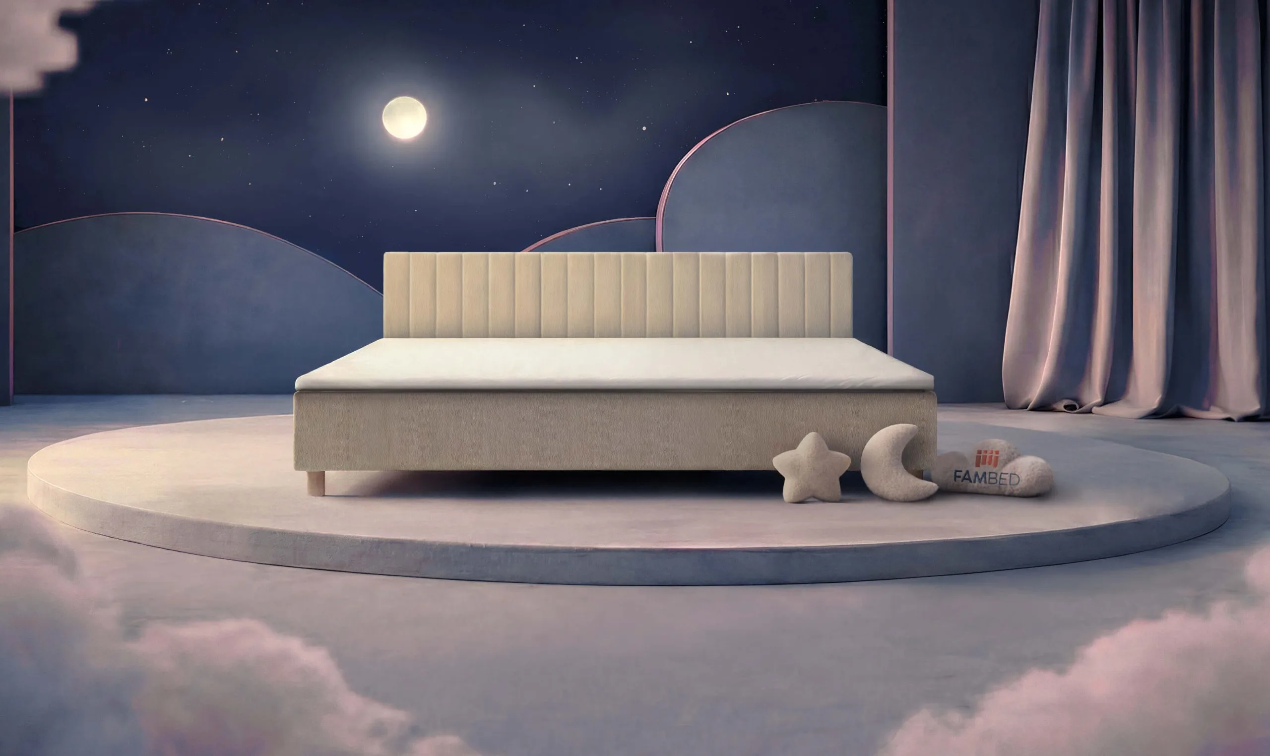 FAMBED® familiebed van 270 cm breed, schuin van voren gezien