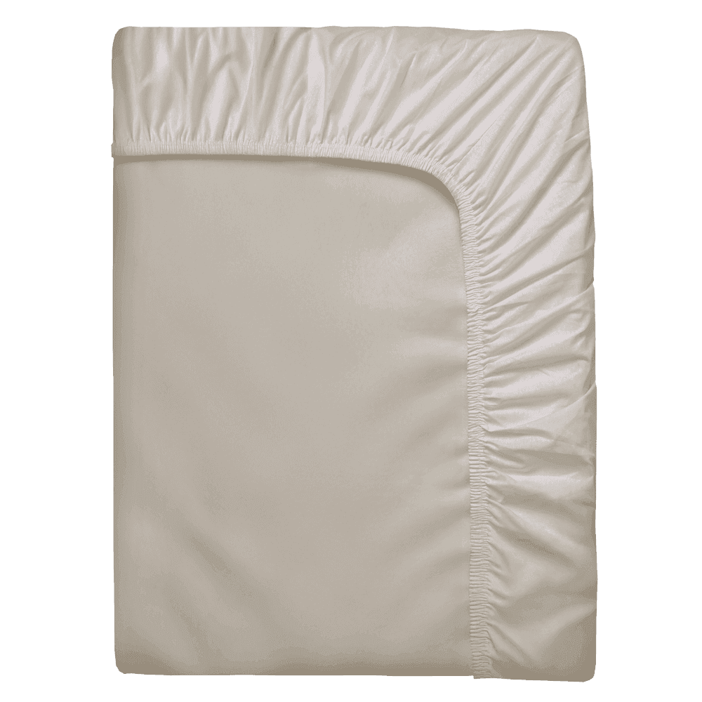Opgevouwen beige hoeslaken met elastische rand rondom